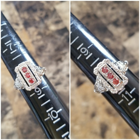 Genuine 1ct Red Fire Garnets Art Deco Ring - Picture 5 of 5